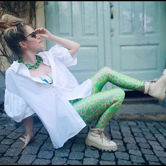 H&M Studio Collection Green Leopard Print Patterned Leggings - Picture 14 of 16